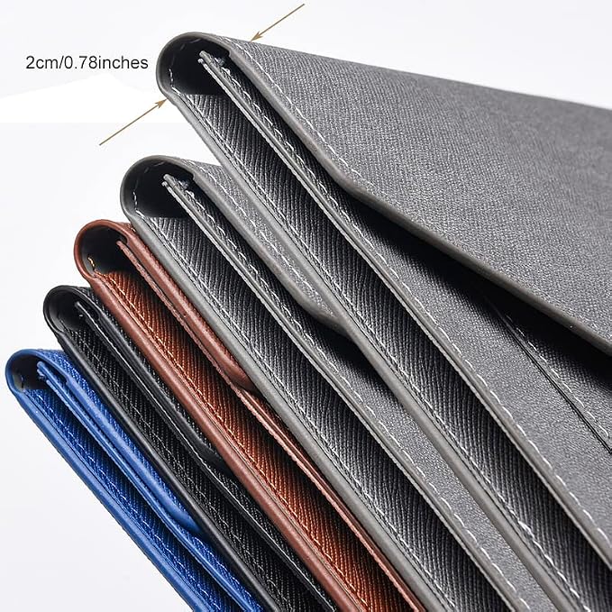 PU Leather A4 File Folder Document Holder 2 Pockets Portfolio Envelope Folder Case with Elastic String 3/4 Inch Expansion (Black&Brown)