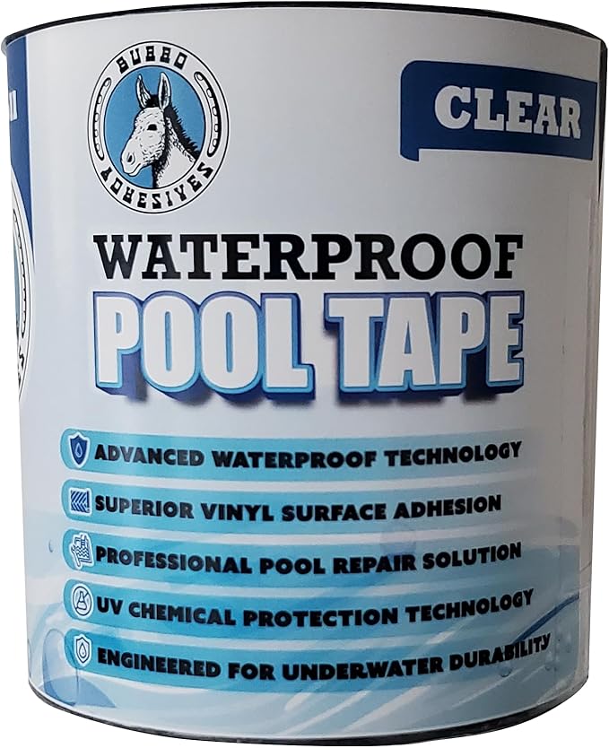 Burro Adhesives Waterproof Clear Pool Tape 4" x 10' - Heavy Duty PVC Vinyl Pool Repair for Underwater & Dry Applications, Commercial & Residential Pools, Instantly Seals Leaks