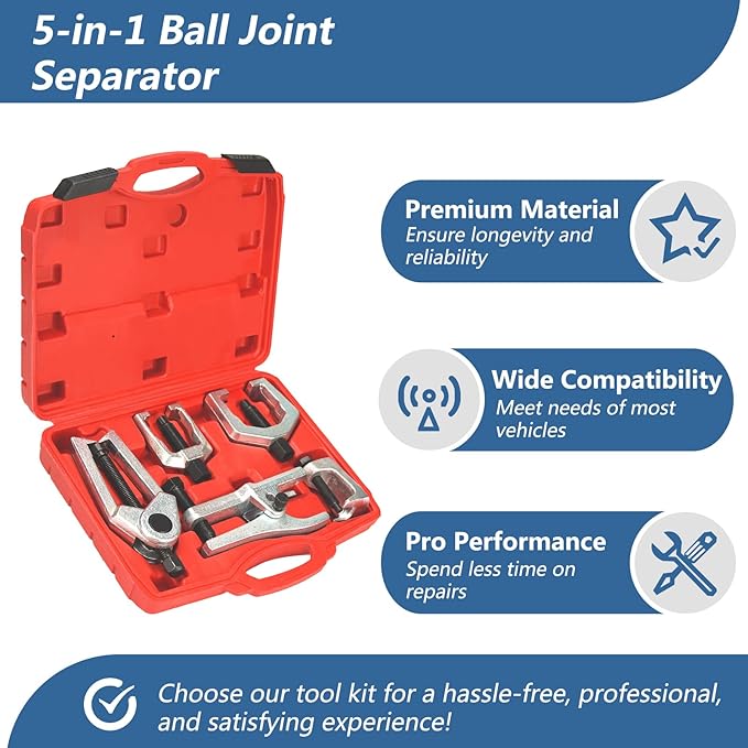 5-in-1 Ball Joint Separator Pitman Arm Puller Tie Rod End Tool Set for Front End Service Tie Rod Removal Tool Splitter Removal Kit