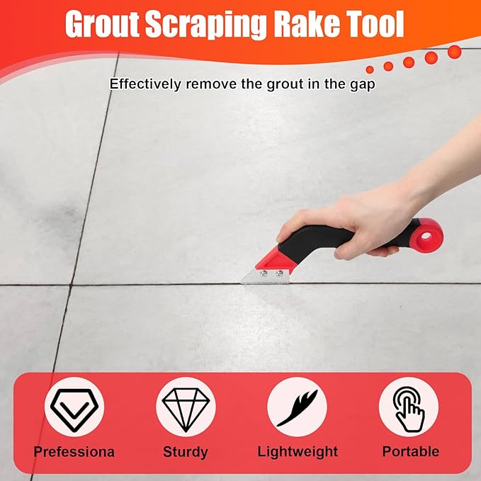 Grout Removal Tool, Tile Grout Remover Tiling Tools, Saw Angled Scraping Rake with 5 PCS Extra Replacement Blades for Tile Cleaning