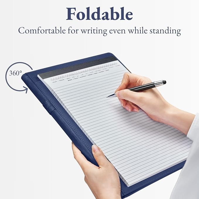 Mymazn Padfolio, Portfolio Folder, Legal Pad Holder, Resume Folder | Faux Leather Binder with Document Organizer, Business Card Holder, Letter-Size Notepad for Interview, Men & Women, Deep Blue