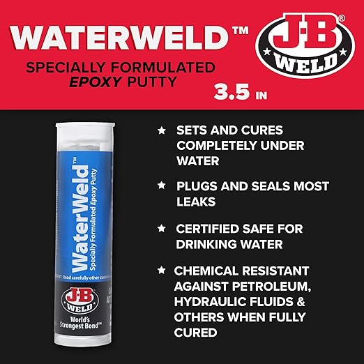 J-B Weld 8277 WaterWeld Epoxy Putty Stick - 2 oz. (Pack of 2)