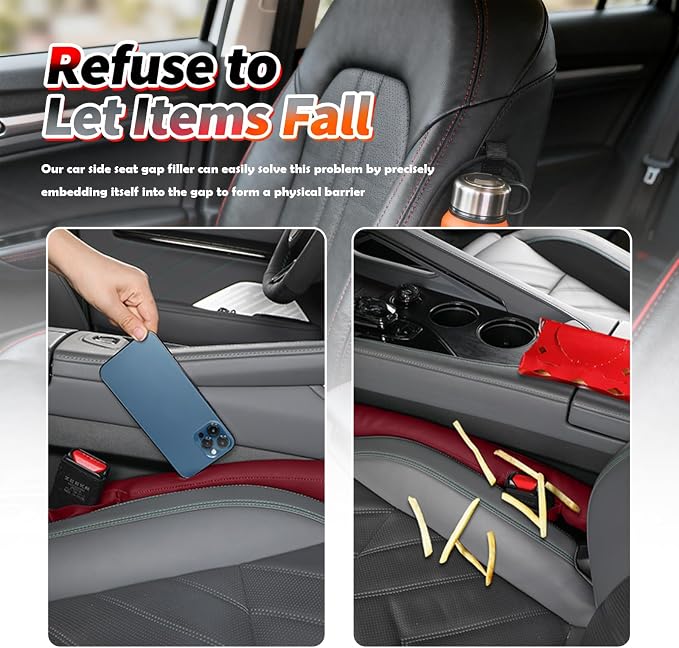 Aokdom 2026 2PCS Upgraded Car Seat Gap Filler with Fixing Ring,Elastic Car Gap Filler to Avoid Dropping Cell Phones/Keys,Essential Cars Gaps Seat Fillers Cars Accessories (Burgundy)
