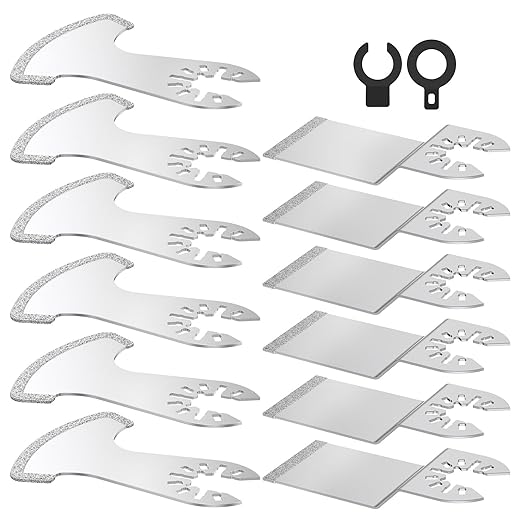 12PCS Diamond Oscillating Multi Tool Grout Removal Blades with 2 Adapters Multifunctional Grout Remover Blades Kit for Oscillating Tool