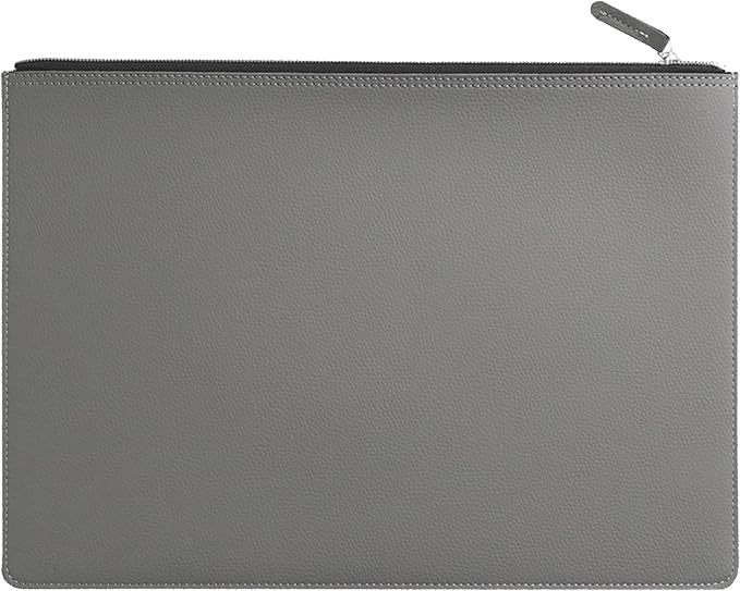 PU Leather A4 File Folder Zipper Document Holder Envelope Folder Case for Receipt Contract (Gray)
