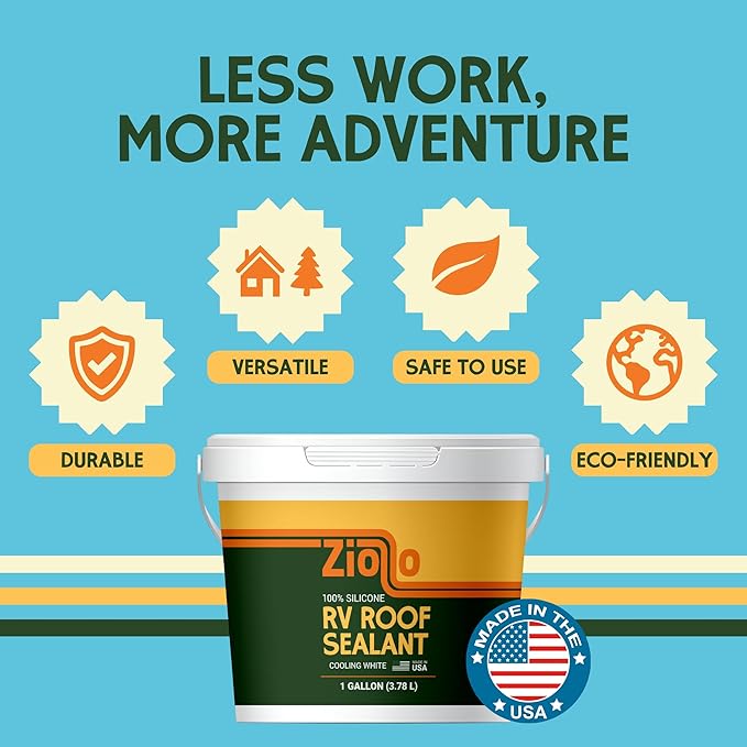 Ziollo RV 35 FT Roof Repair Kit - Roof Repair Kit to Seal and Waterproof, Bond to EPDM Rubber with Sealant (2 Paintable Tape, 4 pk Caulking, 1 Cleaner and 1G & 4G Silicone Pail)