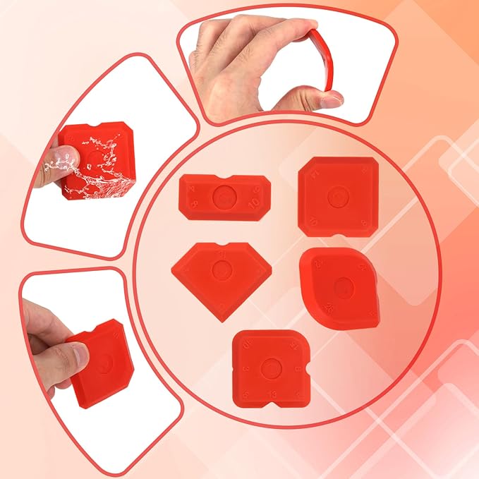 Tinoaly 10pcs Caulking Tool Kit, Silicone Reusable Sealant Grout Finishing Tool Set Portable Sealant Scraper Suitable for Kitchen Bathroom Floor Sink (Red)