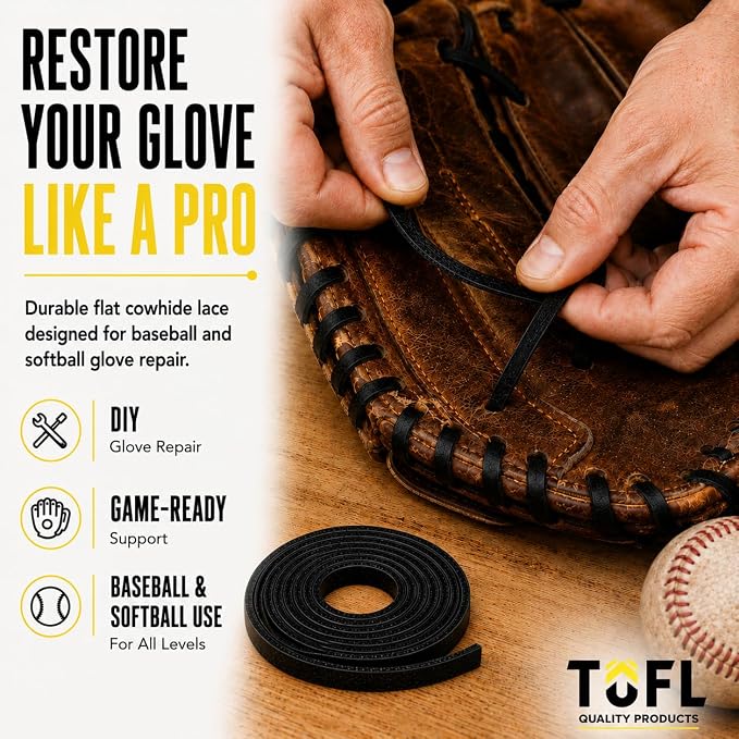 TOFL 72" Baseball Glove Lace Strips - Flat Shaped Cowhide Leather Lacing for Gloves, Mitts & DIY Repair