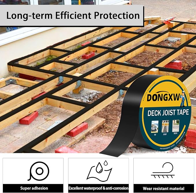 Dongxw Joist Tape for Decking, 2" X 50' Waterproof Butyl Deck Tape Self-Adhesive Deck Flashing Tape for Wood Joists and Beams,6 Pack