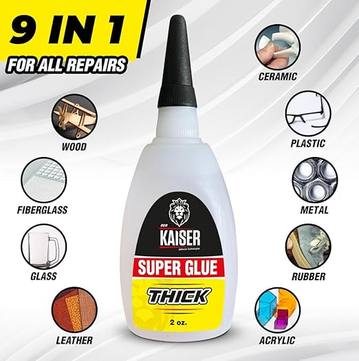Der Kaiser Thick CA Super Glue (2 oz) – Gap-Filling Cyanoacrylate Adhesive – 15-30 Sec Cure – Pro Kit with Microtips – Wood, Plastic, Metal, 3D Printing, Hobby Models, DIY Repairs – 1,000-1,500 CPS