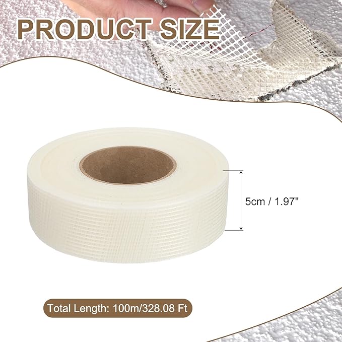PATIKIL Drywall Repair Mesh Tape, 2 inch x 328 ft Fiberglass Repair Patch Self-Adhesive Dry Wall Joint Tape 8 Mesh Wall Hole Crack and Seam Patch, White