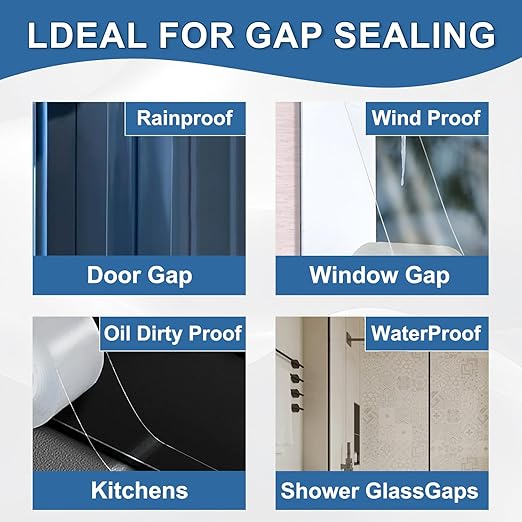 Transparent Window Weather Sealing Tape 3IN x 33 FT Draft Isolation No Residue Removable Adhesive Waterproof Windows Doors Shower Glass AC Units Ideal for Winter Seal & Summer Cold Air Loss Prevention
