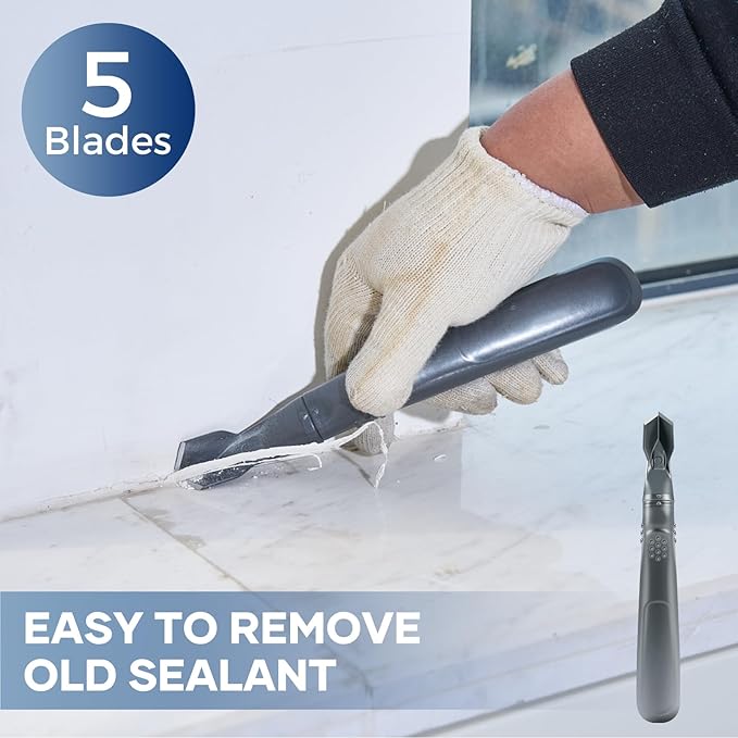 Sakerplus 3-in-1 Caulking Tool, Scraper & Silicone Trowel for Grout Removal and Caulk Smoothing, Sealant Application Tool for Bathroom Kitchen Tile Sink Window Frame (Aluminum Set, 2 Sets)