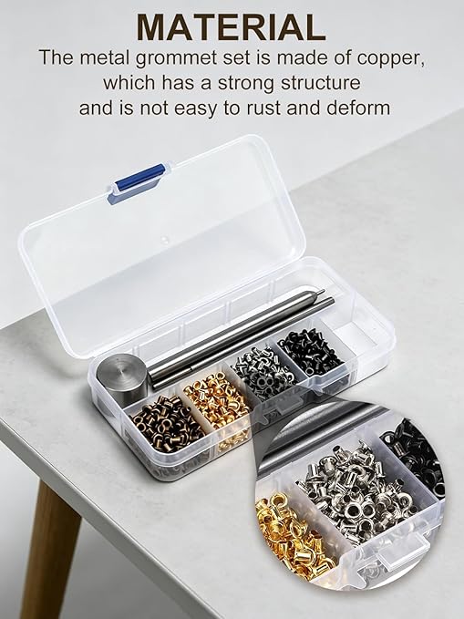 Grommets 2mm Metal Eyelets Kit, 800 PCS Small Grommet Kit with 3 Pcs Install Tool and Storage Box, Leather Grommet Kit for Shoes Clothes Crafts Bag Project