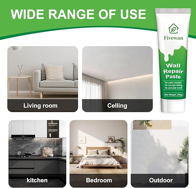 Fivewan Drywall Repair Kit, Wall Mending Agent, Wall Patch Repair Kit with Scraper, Simple Filling of Wall Holes＆Efficient Crack Repair