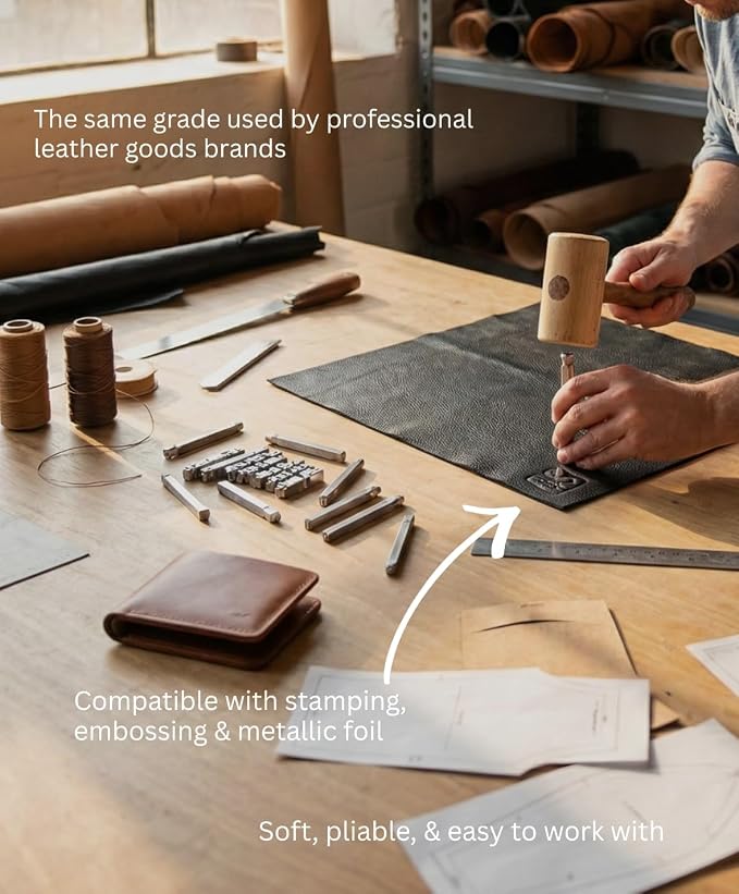 Natural Grain Cow Leathers: 12'' x 12'' Pre-Cut Leather Pieces (Black, 3 Pieces)