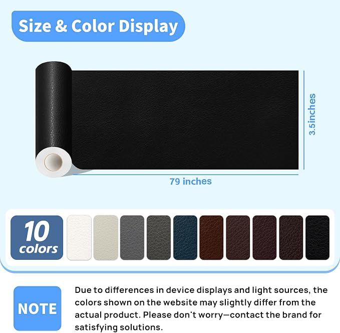Kangshoon Leather Repair Patches, Self-Adhesive Leather Repair Tape, Stretch Vinyl Repair Kit for Couch Furniture Sofas Car Seats (Blue, 3.5X79 Inch)