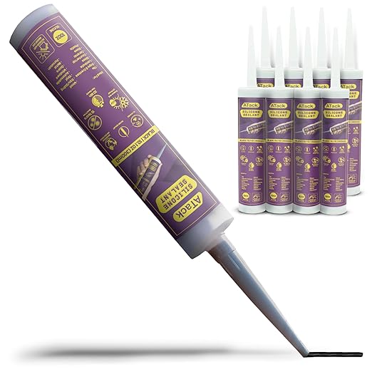 ATack Black Silicone Sealant Caulk 10.1oz (8-Pack) 100% Waterproof for Indoor/Outdoor, Kitchen, Bath | Automotive, High Temp Marine, RV Sealant