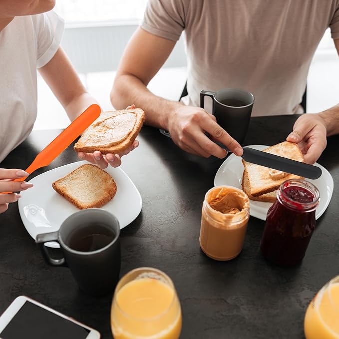 3pcs Silicone Jar Spatula Heat Resistant Kitchen Spatulas with Long Handle, Jam Spreader Cake Cream Butter Spatulas Mixing Batter Scraper for Jars Baking Cake Icing(Blue&Orange&Black)