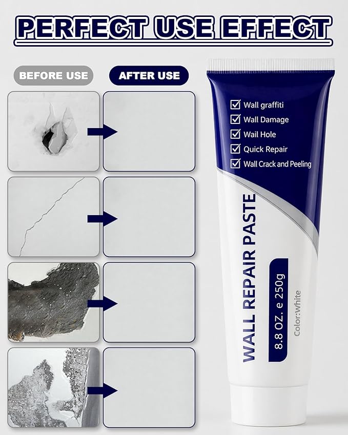 Efficient Drywall Repair Kit with Scraper,Wall Repair Paste Tube,Quick-Drying Wall Mending Agent, Wall Repair Paste,Multi-Functional Patch Paste for Wall Crack/Nail Hole/Graffiti,Wall Surface(1pack)