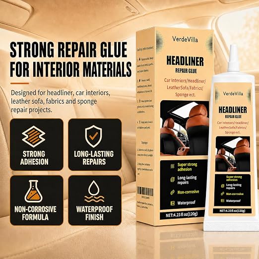 Headliner Repair Glue, Car Headliner Adhesive with Brush, Car Roof Liner Fabric Adhesive, Upholstery Glue for Cars,Headliner Repair Kit, Suitable for Automotive interiors, Fabric, Leather