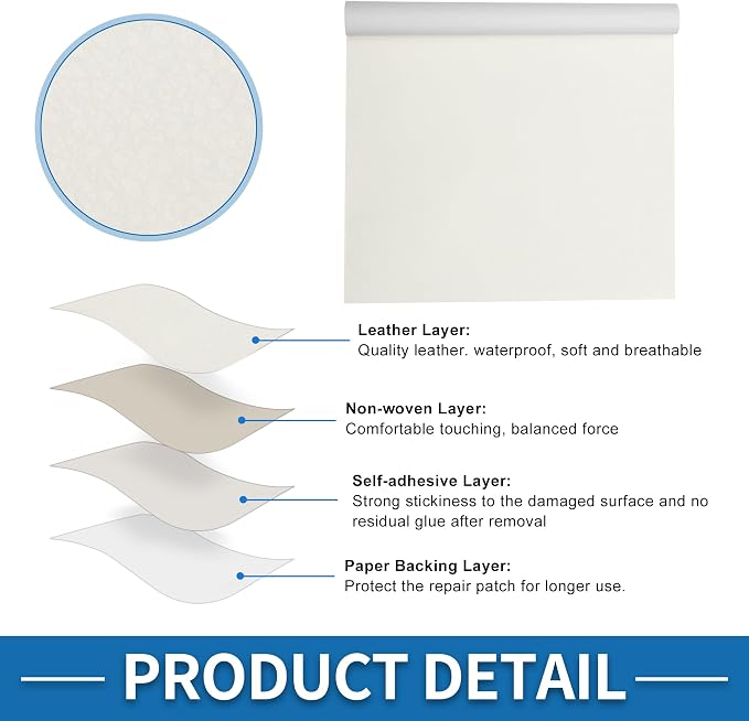 Self Adhesive Leather Repair Patch Strong Stickiness 39"x11.8" Leather Repair Tape PVC Faux Leather White 1 Pcs
