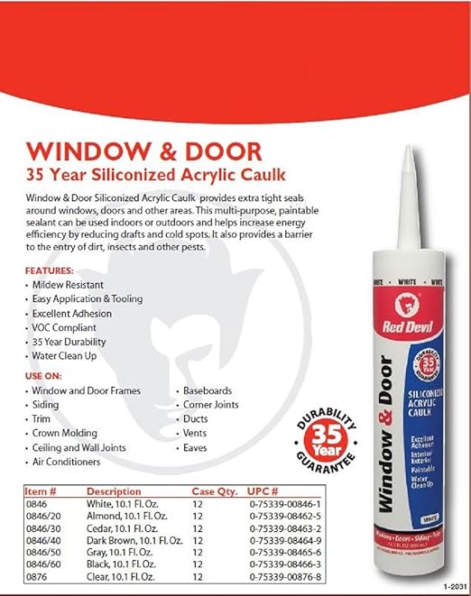Red Devil 084620 Window & Door Siliconized Acrylic Caulk, Almond, 10.1 oz, Pack of 12, Made in USA