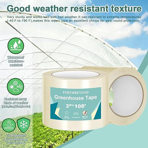 3Inch Heavy Duty Greenhouse Repair Tape 6.3Mil Thick 108Ft-UV & Waterproof PE Patch Tape for Home Garden,Hoop House,Farm-Instantly Fix Film Holes & Tears