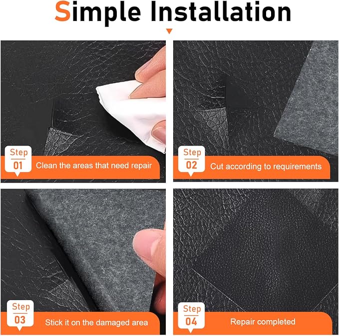 2 PCS Leather Repair Patch, 8 × 4 Inch Self-Adhesive Car Seat Repair Tape, Waterproof Leather Repair Kit, Universal for Car Seats, Couch, Sofas, Handbags, Jackets, Furniture (Black)