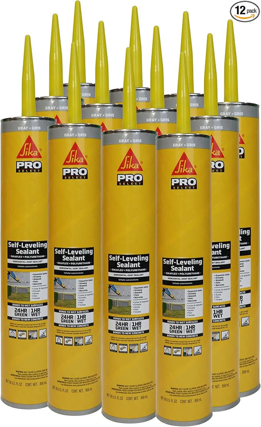 Sikaflex Self Leveling Sealant, Gray, Polyurethane with an Accelerated Curing Capacity for Sealing Horizontal Expansion Joints in Concrete, 29 fl. oz Cartridge, 12 Pack