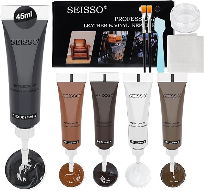 SEISSO Brown Leather Repair Kit for Furniture, Vinyl Couch Repair Kit for Sofa，Restores Any Material, Bonded, Pleather, for Scratch, Tears, Burn Holes with Super Easy Instructions (5 Colors)