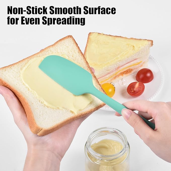 600°F Heat Resistant Small Spatula, Doosu Mini Food-Grade Silicone Bowl Scraper Compact Flexible Kitchen Cooking Baking Tool for Scraping Jar Jams Nut Butters & Mixing Stirring Sauce (Aqua Sky)