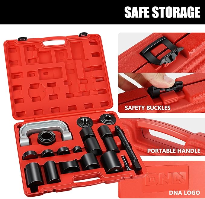 DNA Motoring 21pcs Universal Ball Joint Service Repair Remover Installer Adapter Tool Kit for Most 2WD 4WD Cars Pickups Vans SUVs,Red, TOOLS-00313