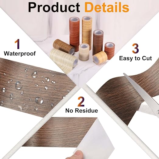 PATIKIL Wood Grain Tape 2" x 32 ft, Self-Adhesive Wood Texture Repair Tape Realistic Wooden Effect Patch for Furniture Cabinets Floor Walls, Ebony