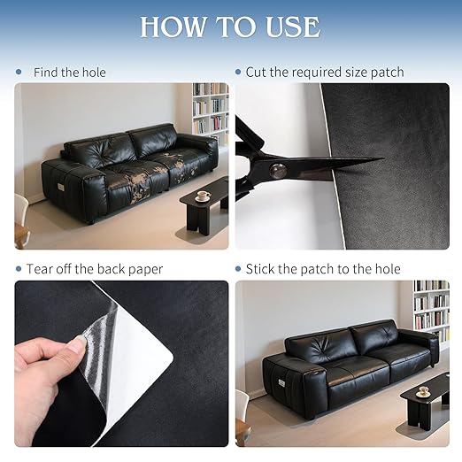 BSZHTECH Leather Repair Tape Self-Adhesive Leather Repair Patch for Couch Furniture Sofas Car Seats Advanced PU Vinyl Leather Repair Kit(Black, 23.6 X 79 inch)