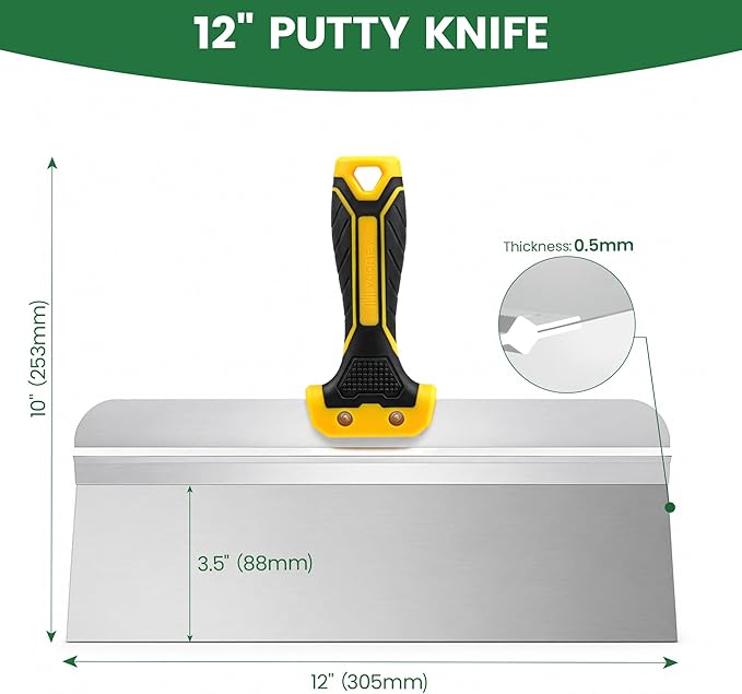 VOOMEY 12in Drywall Taping Knife,Stainless Steel Paint Scraper,Drywall Skimming Blade,Plastering Spatula Tools,Ergonomic Handle for Joint Taping Skimming and Smoothing Walls and Ceilings