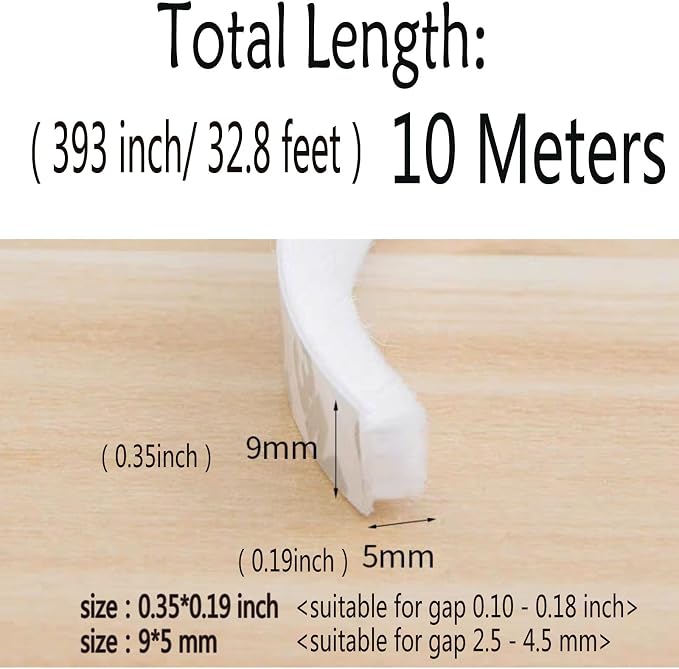 Weather Stripping Brush for Sliding Windows/Doors Frame Side,Pile Self Adhesive Weatherstrip Seal Strip Sealer Draft Stoppers (33ft x11/32 Backing x 3/16 Brush inch, White)