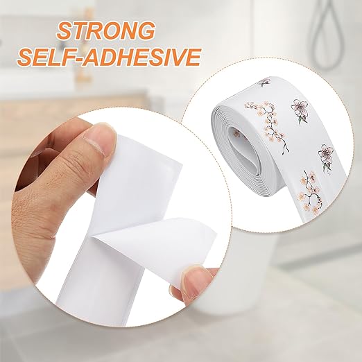 PATIKIL Caulk Tape Waterproof Self Adhesive, PVC Toilet Caulking Sealant Strip Bathtub Caulk Sealing Strip Tape for Bathroom Kitchen Countertop, Peach Blossoms (1.5 Inch x 10.5 Ft)