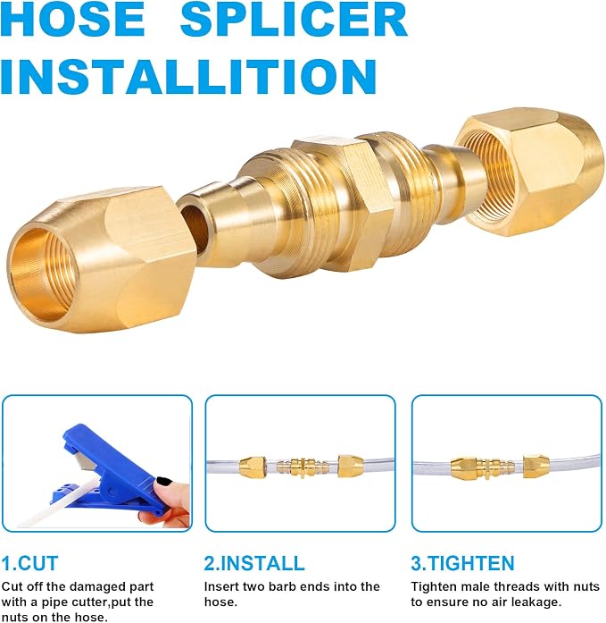 2PCS Soild Brass Air Reusable Hose Splicer For 1/4-Inch ID Hose,1/4" + 1pc hose cutter Air Hose Repair Fitting (4PCS 1/4 inch + hose cutter)