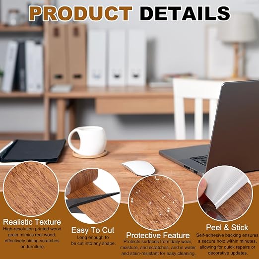 uxcell 2 Pcs Wood Grain Repair Tape, 2.2" x 15ft Self Adhesive Wood Grain Colored Duct Tape Waterproof Repair Patch for Furniture Floor Scratch Fix, Baseboards, DIY Decor, Chocolate Oak