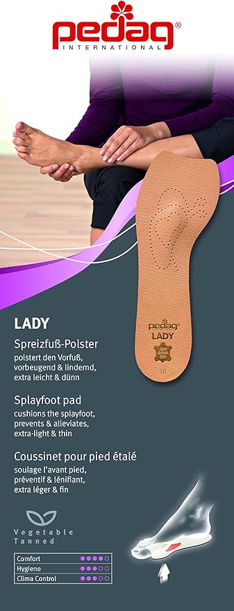Pedag 121 Lady 3/4 Ultra Thin Leather Self Adhesive Insole for All Heels, Tan, Women's 9