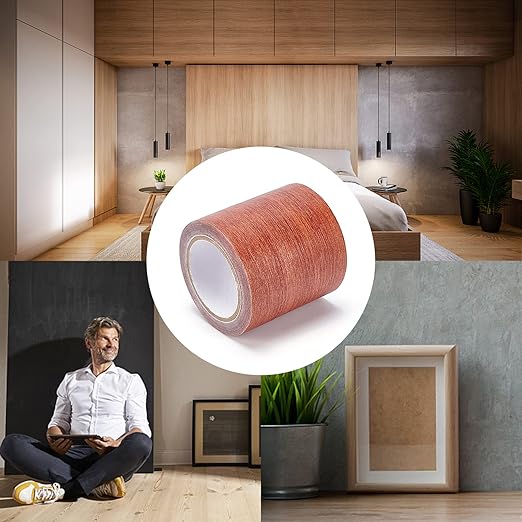 GORGECRAFT 2.2 Inch x 15Ft Wood Textured Adhesive Repair Tape Self Adhesive Patch Realistic Wood Grain Repair Tape High-Adhesive Repair Tape Simulation for Desk Chair Door Furniture(Sienna)