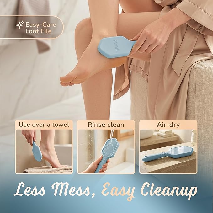 SILKLE Nano Glass Foot File - Silicone Foot Callus Remover for Feet and Cracked Heels - Heel Scraper for Dead Skin - Ergonomic Foot Scrubber & Exfoliator for Shower with Non-Slip Grip - Blue