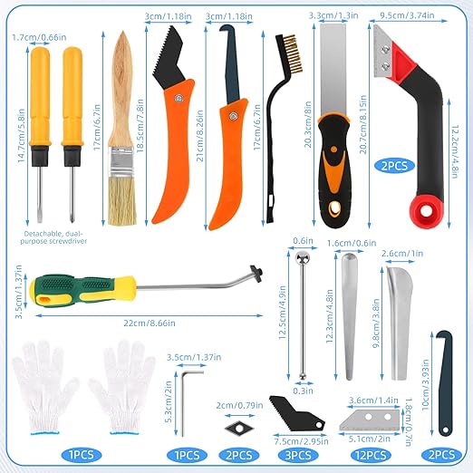 33 Pcs Grout Removal Tool Kit, 2 Tile Grout Saws with 12 Extra Blades, 2 Hand Grout Saw and 2 Cleaning Blades, Caulk Remover for Bath Shower, Ideal for Floor Tile Grout Cleaning