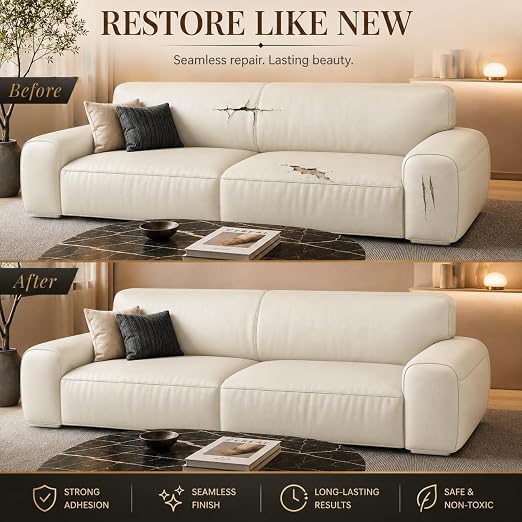 Self Adhesive Leather Repair Patch 24x54 Inch Sofa Car Seat Strong Adhesive | YAWQIRV Strong Self Adhesive Patch, Leather Repair Kit and Vinyl Repair Kit for Sofa, Waterproof, Scratch Fix, Durable, Beige