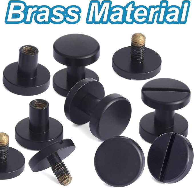 Notgia 6 Sets 10x6MM Brass Chicago Screws Rivets for Leather Binding Screws Studs Purse Hardware Spikes and Studs for Repair Decorate Clothing Shoes Belt Collar Leather Craft (Black)