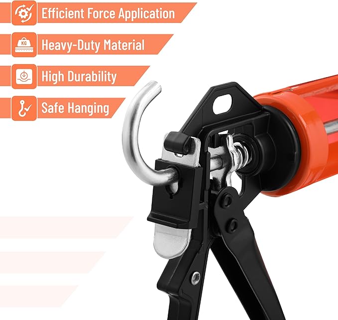 Bates- Caulking Gun, 12:1 Thrust Ratio, Black & Orange, Caulking Tool Gun, Caulk Gun No Drip, Hand Caulking Guns, Silicone Gun, Caulking Gun Tool, No Drip Caulk Gun