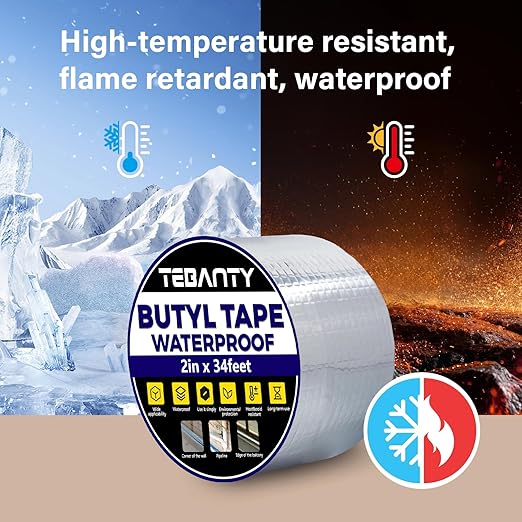 Butyl Tape Waterproof Sealing Tape 2Inch x 34Feet, Aluminum Foil Tape, Butyl Sealant Tape for Pipe Sealing, RV Repair, Window, EDPM Roof Leak Patching, Boat and Pipe Sealing