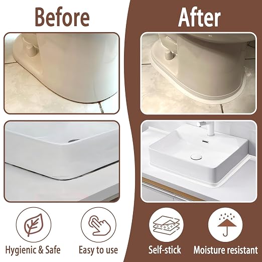 Caulk Tape Waterproof Self Adhesive - Toilet Sealer for Base, Traditional Caulking Replacement for Bathroom, Bathtub, Floor Wall Edge Protector