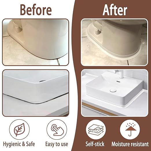 Caulk Tape, Toilet Caulk Strip, Toilet Sealer Around Toilet Base, Caulk Tape Waterproof Self Adhesive, Traditional Caulking Replacement, Caulking Tape for Bathroom, Bathtub, Floor Wall Edge Protector